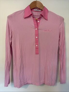 VTG GG Blue Womens Pebble Beach Pink Long Sleeve Top Medium Preppy Golf Bodycon